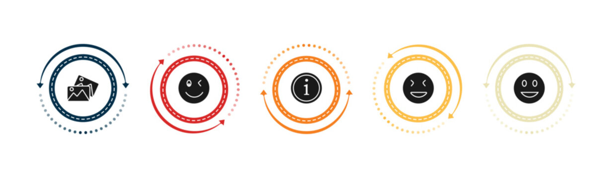 filled user interface icons set - image variant, winking smile, information, joyful smile. editable vector for web and mobile ui