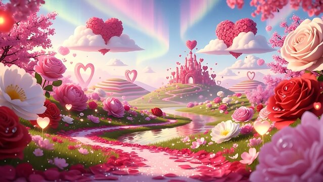Pink pixel art landscape with floating islands and trees