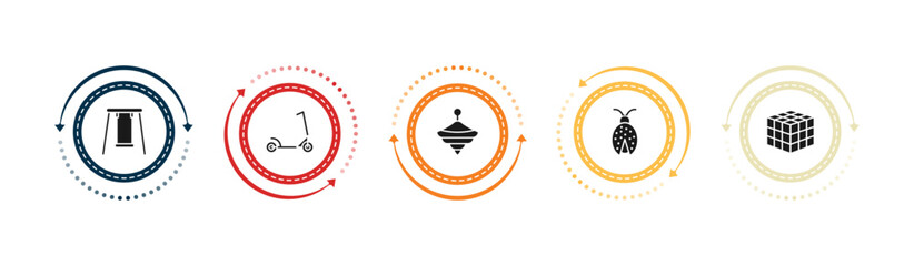 filled toys icons set - swing toy, skate toy, spinning toy, ladybug editable vector for web and mobile ui © IconArt