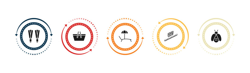 filled summer icons set - flippers, pinic basket, beach chair, funicular. editable vector for web and mobile ui © IconArt