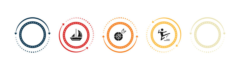 filled sport icons set - snowmobile sport, sailboat sport, unicycling handball, dart board. editable vector for web and mobile ui © IconArt