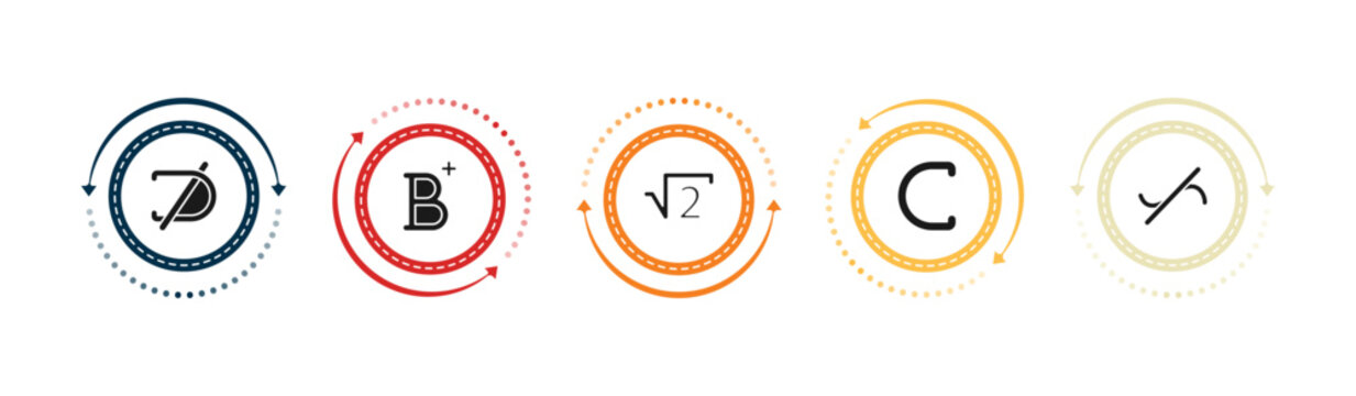 filled signs collection. similar icons set - is not a sub, b calification, square root, is a sub of. editable vector for web and mobile ui