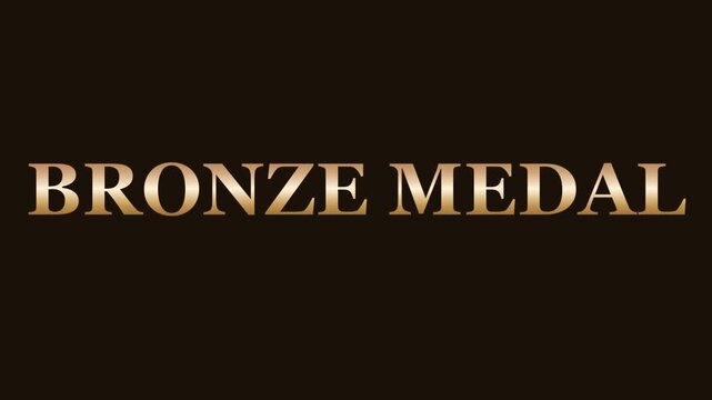 Bronze medal text animation on dark 4k background, for sports awards, and competition results, winner