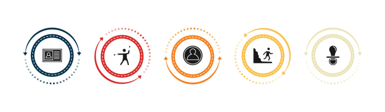 filled people icons set - identification pass, flag semaphore language, male users, waves danger. editable vector for web and mobile ui
