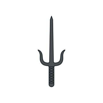 Minimalist illustration of a traditional martial arts sai weapon isolated on white background