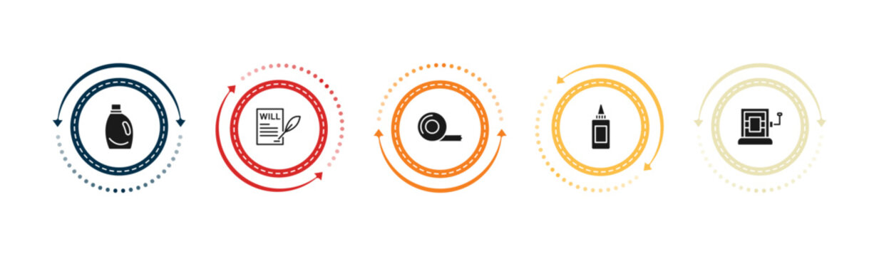 filled miscellaneous icons set - detergen, will, adhesive tape, glue bottle. editable vector for web and mobile ui