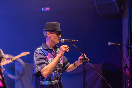 Male musician singing on stage during live concert