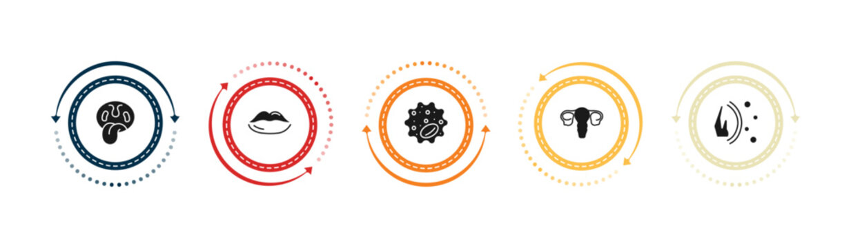 filled human body parts icons set - tonsil, big lips, basophil, human uterus. editable vector for web and mobile ui