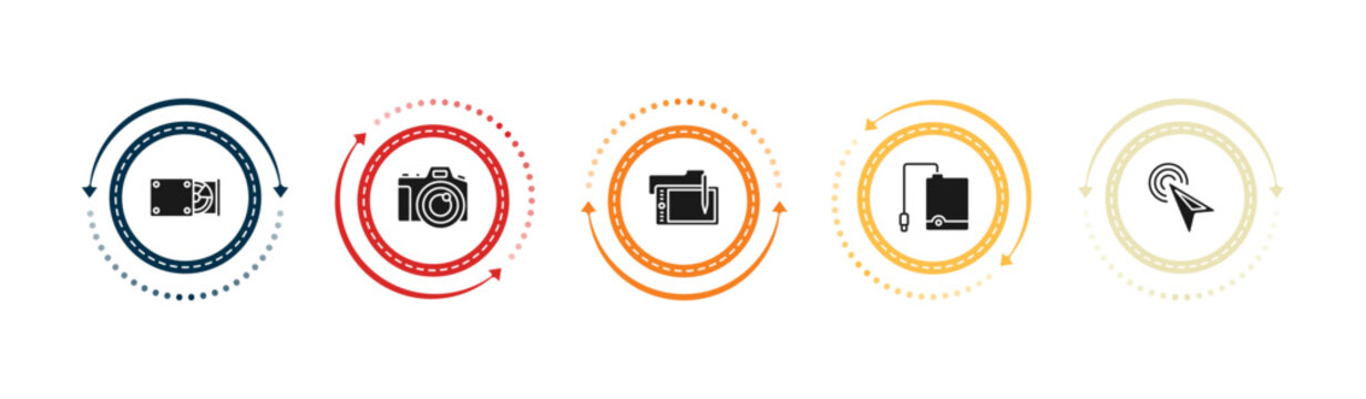 filled hardware icons set - cd room, big camera, wacom, external hard drive. editable vector for web and mobile ui