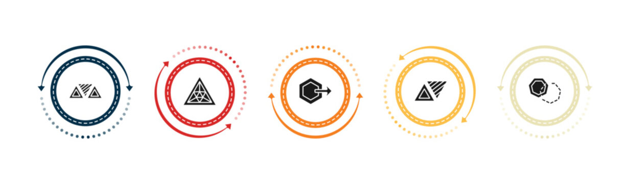 filled geometric figure icons set - triple triangle, triangle of triangles, sent, triangles couple. editable vector for web and mobile ui
