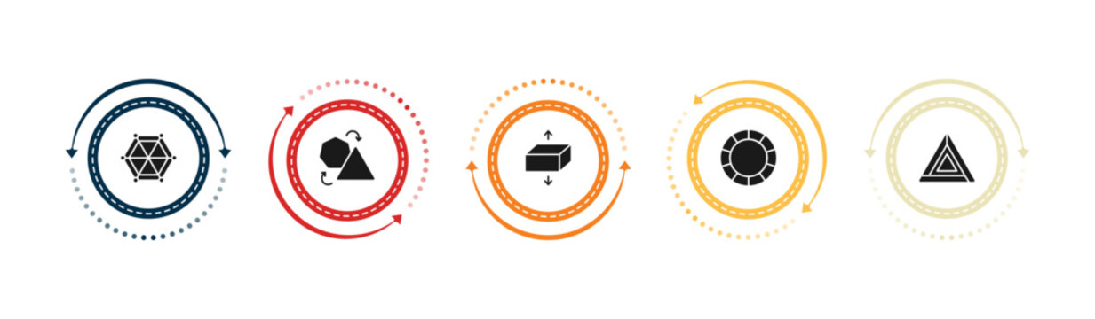 filled geometric figure icons set - star of six points, transform, flatten, circular. editable vector for web and mobile ui
