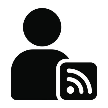 User Profile Icon with RSS Feed Symbol for Subscription Notification and Blog Updates