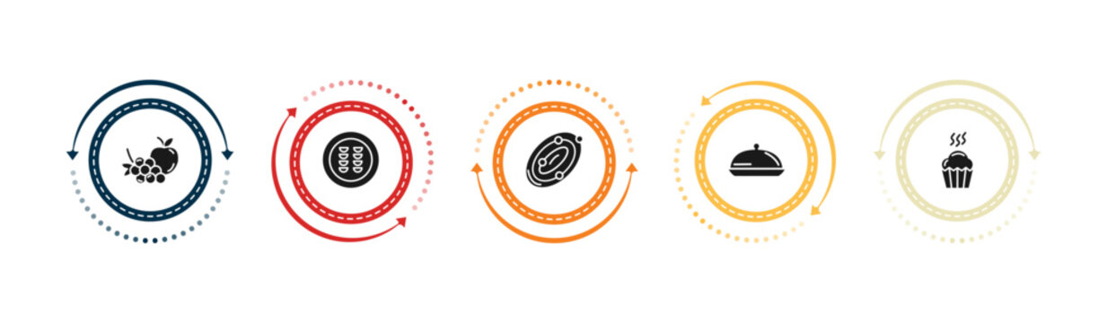 filled food icons set - and grapes, guotie, milky, salver. editable vector for web and mobile ui