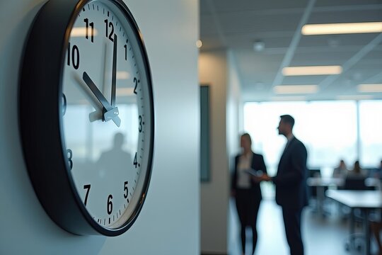 Contemporary Office Design Showcasing a Discreet Wall Clock with Integrated Security Camera: Balancing Surveillance and Privacy in the Workplace