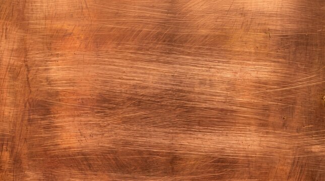Brushed copper metal texture background. Polished bronze surface with metallic grain.