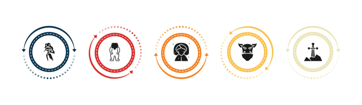 filled fairy tale icons set - madre monte, yeti, fairy godmother, ogre. editable vector for web and mobile ui
