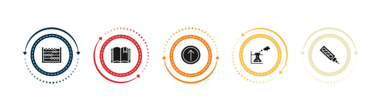filled education icons set - abcus, book with bookmark, top, experimentation. editable vector for web and mobile ui