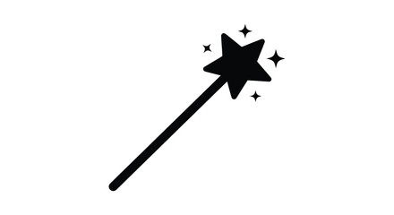 A simple black and white magic wand icon featuring a clean and minimalist graphic design silhouette © IMkM00i76