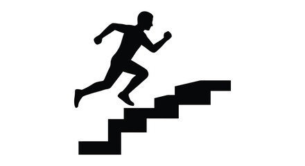 Obraz premium A business person running up a flight of stairs depicted in a bold and minimalist black professional silhouette