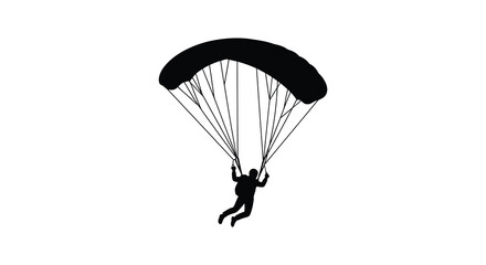 A person paragliding through the air captured in a bold and minimalist black and white graphic silhouette © IMkM00i76