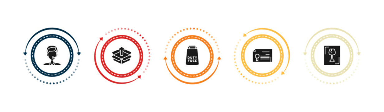 filled delivery and logistic icons set - support, package, duty free, waybill. editable vector for web and mobile ui