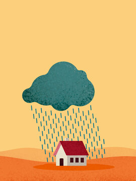 House standing under a cloud raining