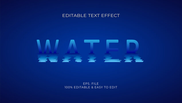 Water editable text effect vector, blue gradient font style with ripple water reflection effect on dark blue background