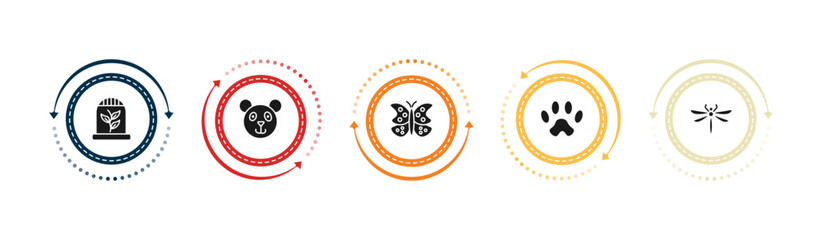 filled animals icons set - herpetarium, chinese panda bear, buttefly, paw. editable vector for web and mobile ui © IconArt