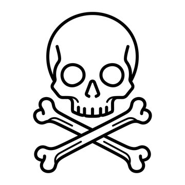 Skull and crossbones vector icon symbol for danger warning pirate sign poison hazard and mortality line art design