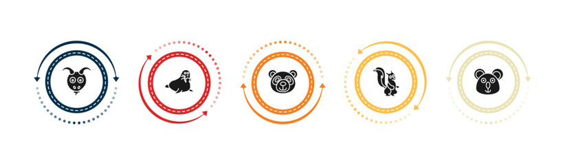 filled animals icons set - goat, walrus, panda bear, skunk. editable vector for web and mobile ui © IconArt