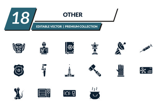filled other icons set - arab horse, japanese demon, plumbering, speell book. editable vector for web and mobile ui