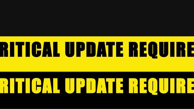 Critical update required warning motion background, with scrolling yellow, and black hazard, alert text for, cybersecurity and system, animation 4k