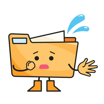 Worried or apologetic file folder mascot character colorful illustration isolated on white background.