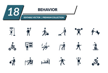 Fototapeta premium filled behavior icons set - man showering, man shouting, man shopping, cutting lawn. editable vector for web and mobile ui
