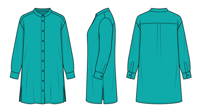 Band collar dress with front side and back views apparel mockup template vector illustration