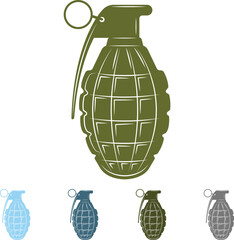 Fototapeta premium Set of hand grenade icons in various colors and military tactical style