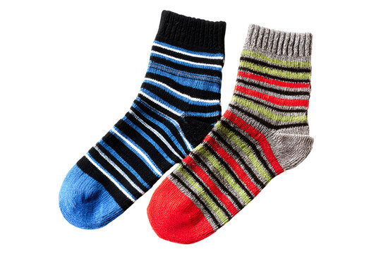 Two pairs of warm wool socks with colorful stripes for winter season comfort and cozy home wear