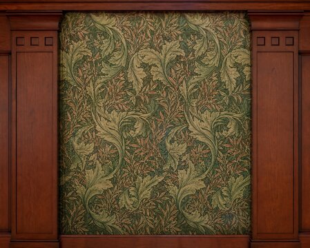 3D wallpaper sticker design for wall decor. Floral ornament wallpaper with swirling leaves and vines detailed botanical pattern acanthus arabesque art-