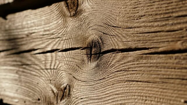 Close-up texture of weathered wooden planks with prominent knots and grain patterns, natural rustic background for design