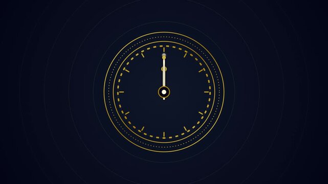 Minimalist golden clock face showing midnight on a dark blue background.