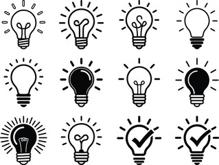 Icon, Bulb, Light, Lightbulb, Idea, Lamp, Creative, Think, Line, Vector, Symbol, Intelligent, Electric, Concept, Bright, Outline, Flat © Tasnim Hossain