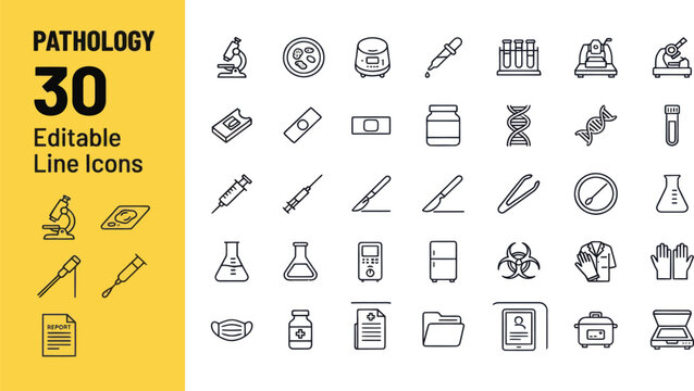Set of pathology and laboratory line icons