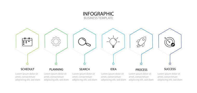 design template 6 Step timeline, infographics design template. presentation graph. Business concept with 6 options, vector illustration.