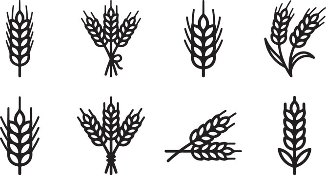 Black and white wheat sheaves icon set