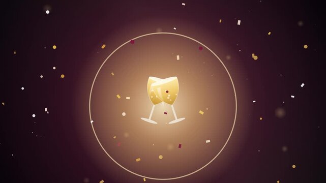 Two golden champagne glasses clinking together for a festive celebration background.