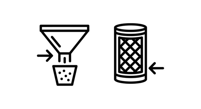 Sediment trap and cleaner filter industrial icons with sediment industrial filtration purification equipment separation technology mechanical maintenance cartridge processing