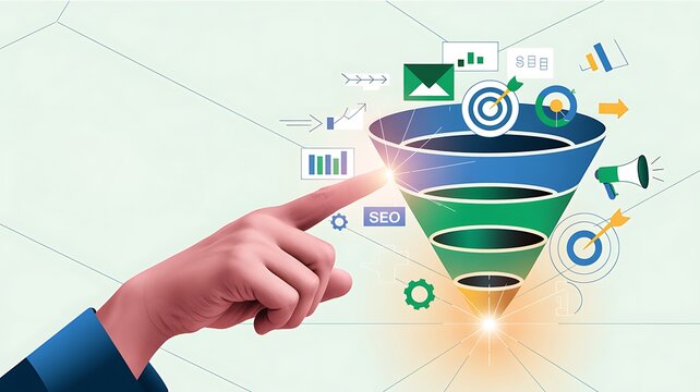 aida model for attention interest desire action infographic concept with marketing funnel pyramid shape for slide presentation with flat icon style