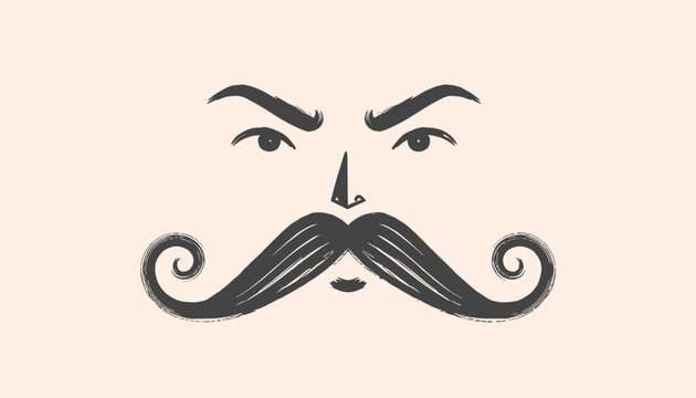 Minimalist silhouette illustration of a classy gentleman face with a big handlebar mustache and brows.