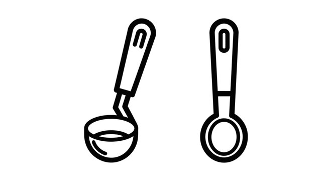 Pair of kitchen ladle utensils illustrated in simple black line art icon style with culinary kitchenware minimalist illustration equipment utensils catering restaurant houseware