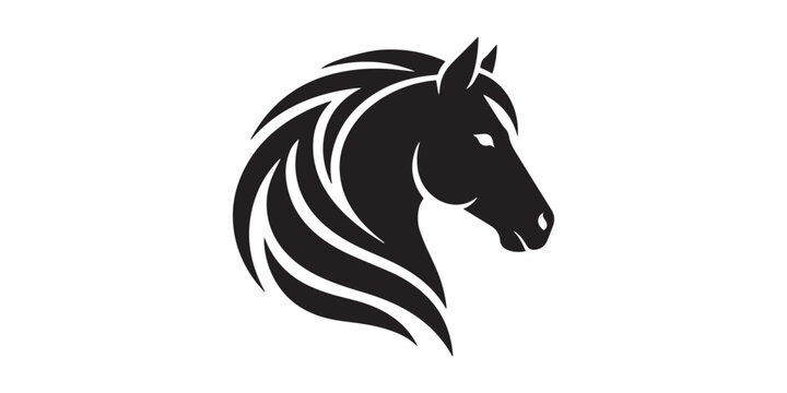 Horse head vector illustration, elegant horse mane profile mascot logo icon